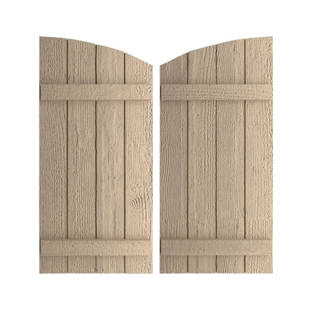 Rough Sawn 4 Board Joined Board-n-Batten W/Elliptical Top Faux Wood Shutters, 22W X 76H